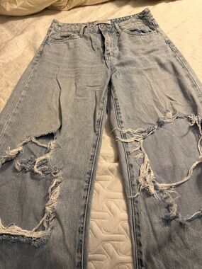 Light Blue Distressed Boyfriend Jeans